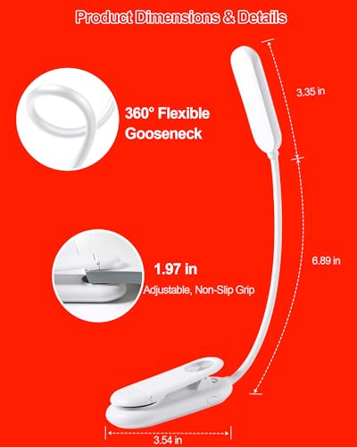 630nm Red Book Light for Reading at Night - Zero Blue Light, Dimmable Reading Lights for Books in Bed, LED Book Lamp Clip on, Gift for Students Parents Nurse Studying Travel (1 Pack) - size: White-1 Pack