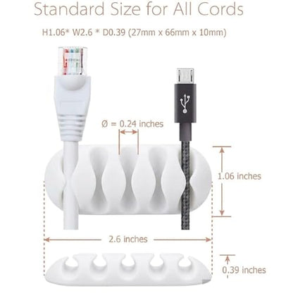 Desk Cable Management Cord Organizer, 2 Pack White TPR Self Adhesive Cord Holder Cable Clips, Ideal Cable Organizer Wire Keeper for Desk, Nightstand, Phone Charger, Computer, Home, Office, Car