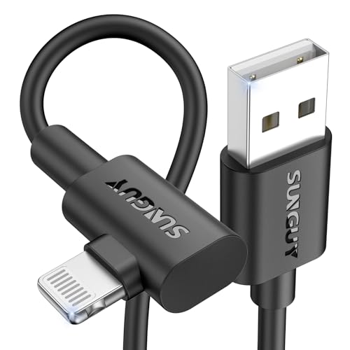 SUNGUY USB A to Lightning Cable Right Angle, 2-Pack 6FT 90 Degree iPhone Charger Cord for CarPlay, Gaming, Bedside & Daily Charging, for iPhone 14/13/12/11 Pro Max/XS Max/XR/XS, iPad, iPod - size: 6FT