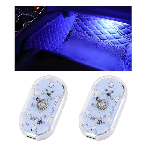 2 PCS Car LED Lights Interior Wireless, Super Bright Auto Interior Ambient Light with 6 Bright LED Lamp Beads, Portable USB Rechargeable Car Led Night Light for Vehicle Decor(Blue) - color: Blue, size: 2PCS
