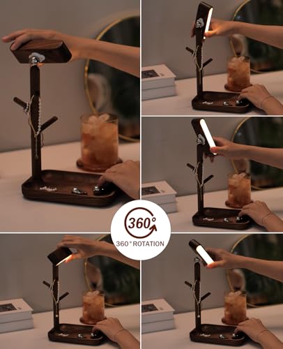 Rechargeable Table Lamp, Unique Wooden Bedside Lamp with Tray - color: Black Walnut