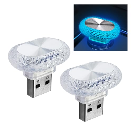 2PCS USB LED Car Interior Night Light, Crystal Mini Decoration Neno Ambient Light Car Interior Atmosphere Lamp, Plug-in USB Interface Auto Trunk Ambient Lighting Kit Universal for Cars (Blue) - color: Blue