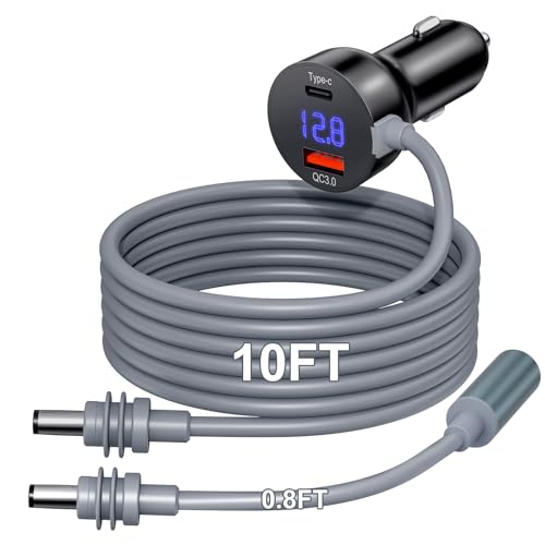 Starlink Mini Car Charger & Power Adapter, 3-in-1 Starlink Mini Cable 10FT with Digital Display & 12V-48V Cigarette Lighter Plug for Trucks, Cars, RVs - USB-C PD 40W & USB-A 35W Ports+Extension Cable