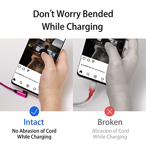 Teeind USB C Angle Cord: [90 Degree/6ft/4Pack] Nylon USB C Cable Compatible with Samsung Galaxy S10/S10e/9/Note 10, Charger Cable-[Blue/Black/Magenta/Purple] (Pack of 2) - size: 6 feet (Pack of 2)