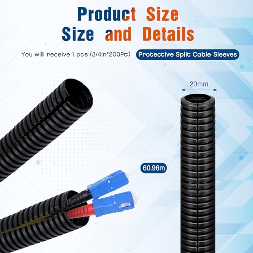 Sasylvia 3/4" X 200ft Split Wire Loom Tubing, Cord Protector - size: 3/4" X 200ft