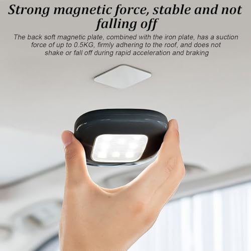 Car Interior Ceiling Roof Lights, 10LED Magnetic USB Rechargeable Vehicle Dome Lamp, Wireless Battery Powered Automotive Roof Lights, Universal for SUV Caravan Truck (Black) - color: Black