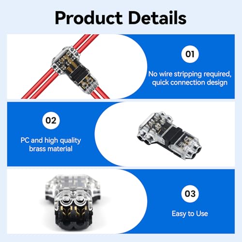 20 Pcs T-Tap Wire Connectors, 3-Way 2-Pin, 16-20 AWG - color: 2 PIN