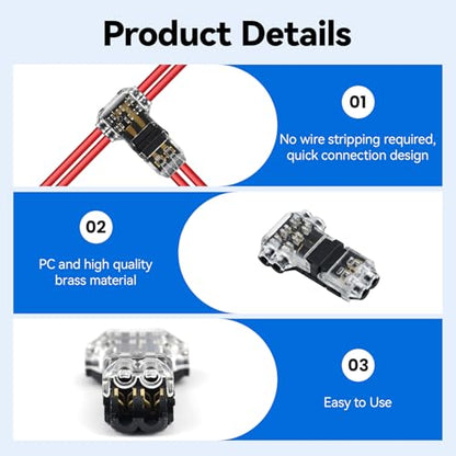 20 Pcs T-Tap Wire Connectors, 3-Way 2-Pin, 16-20 AWG - color: 2 PIN