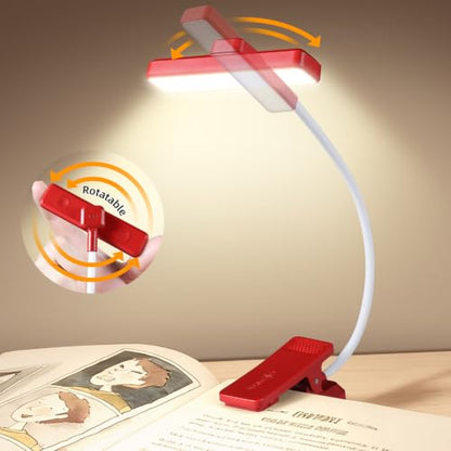 VAVOFO 24 LEDs Rotatable Book Light, Rechargeable Clip Reading Lamp, Red - color: Red