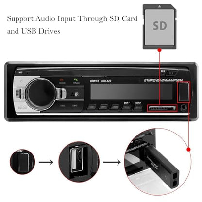 Single Din Bluetooth Car Stereo with LCD Display | Built-in Microphone FM USB/Aux/SD Input Receiver | Hands-Free Calling Wireless Remote Control MP3 Radio Player