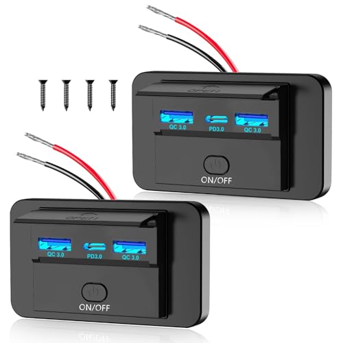 2PCS 3 Ports 12V RV USB Outlet 72W Panel Wall Mount Surface ON/Off - color: Blue, size: 2PCS