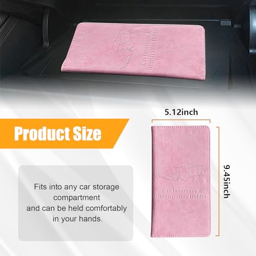 Kewucn Car Registration and Insurance Holder, Leather Auto Glove Box Organizer with Magnetic Shut, Vehicle Compartment Accessories Case for Cards, Driver License & Essential Documents - color: Large-Pink