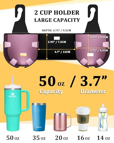 Car Headrest Backseat Cup Holder 3.7", Seat Back Organizer with Hooks - color: PINK+BLACK, size: 1 Pack