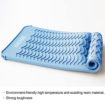 ANGENIL Heat Resistant Silicone Mat Pad Pouch For Travel Curling Iron Wand, Tourmaline Titanium Ceramic Portable Flat Iron, Hair Straightener, Automatic Wireless Curlers, Crimper Hair Iron, Hair Tools - color: Blue