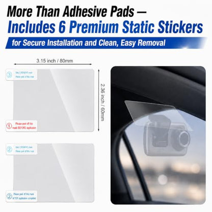 Compatible with Nextbase Series 2 Dash Cams – 122, 222, 322GW, 422GW, 522GW, 622GW, 6-Pack Adhesive Pads(3 Front + 3 Rear) + 6 Static Stickers, Front & Rear Mount Set, Black High-Bond Adhesive