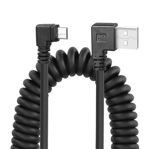 YACSEJAO Coiled Micro USB Cable, USB 2.0 to Micro USB 90 Degree Sync Charging and Data Transfer Spring Coiled Cord for Smartphone Tablet Wall and Car Charger (Dual Right)