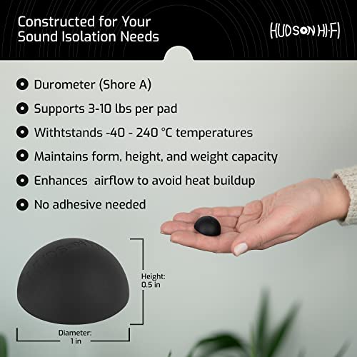 Hudson Hi-Fi Speaker Isolation Feet (4-Pack, 1") – Adhesive Silicone Anti-Vibration Pads for Speakers, Turntables, Subwoofers & Amplifiers, Supports 5-13 lbs Per Pad - size: 1" Hemisphere
