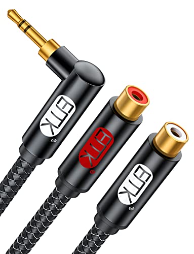 EMK 3.5mm to RCA Stereo Audio Cable - Gold Plated, 90° Aux Male to 2RCA Female, 10ft/3M - Compatible with Smartphones, MP3, Tablets, Speakers, Home Theater - color: 90° 3.5mm Male to 2 RCA Female, size: 10 Ft/3M, style: 3.5mm to 2RCA