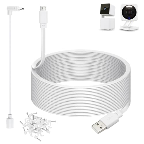 50ft Power Cable for Wyze Cam v4, Pan v3, OG, v3 and v3 Pro Gameras, White - color: White