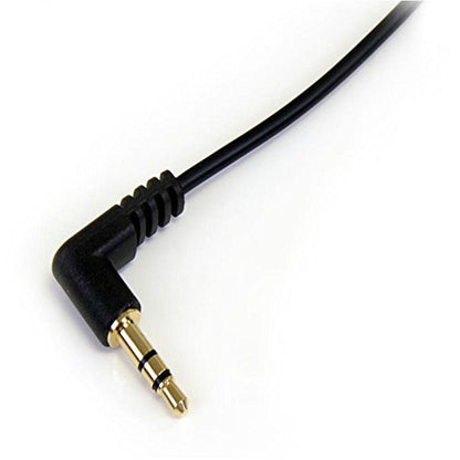 StarTech 1ft Slim 3.5mm Audio Cable, Right Angle, Male to Male (MU1MMSRA) - size: 1 ft / 30cm, style: 1 x Angled Connector