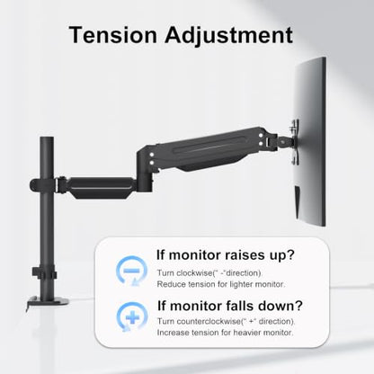 suptek Single Monitor Arm for Desk Mount Stand,Adjustable Monitor Arm for 17 to 32 inch Screen, Support Weight up to 22lbs, Mounting Holes 75x75mm to 100x100mm, ,Pneumatic Pole Mount Arm Black - size: Pole Mount Arm
