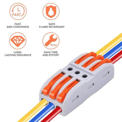 Greencycle Lever Wire Connectors 3 in 3 Out, Quick Push-in Wire Connectors for Electrical Wiring, Reusable Compact Wire Connectors for 28–12 AWG Cables, Inline Splice Cable Connectors,120PCS - size: 120PCS, style: 3IN 3OUT