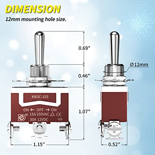 Joinfworld Waterproof Toggle Switch 12V DC 30A On Off On 3 Way SPDT 12 Volt Heavy Duty Marine Toggle Switch 3 Position 3 Pin with Weatherproof Boot Cap Cover for Car Auto Truck Boat - 3 Pack - style: ON-OFF-ON