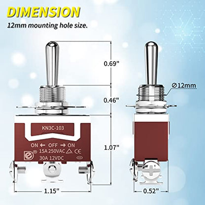 Joinfworld Waterproof Toggle Switch 12V DC 30A On Off On 3 Way SPDT 12 Volt Heavy Duty Marine Toggle Switch 3 Position 3 Pin with Weatherproof Boot Cap Cover for Car Auto Truck Boat - 3 Pack - style: ON-OFF-ON