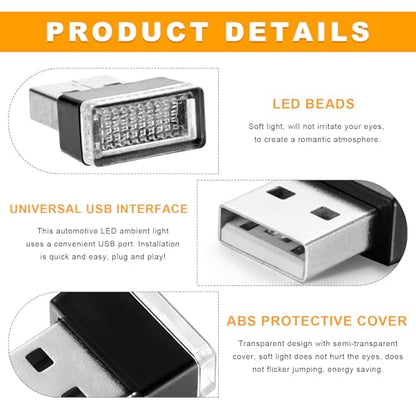 Sun Walker 2 PCS USB LED Car Interior Atmosphere Lamp, Plug-in USB Interface Trunk Ambient Light LED Decoration, Mini Portable Interior Night Lighting Kit for Most Vehicles (Red)