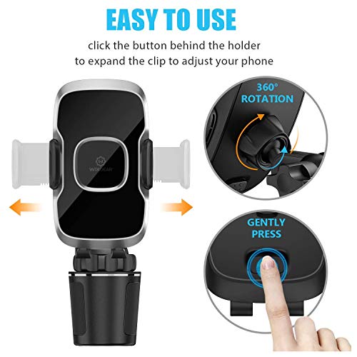 Cup Holder Phone Mount, Adjustable Long Neck Cellphone Holder for Car, Upgraded Version, Cup Phone Holder for Car with Expandable Side Arms, Compatible with iPhone Samsung Google & All Phones