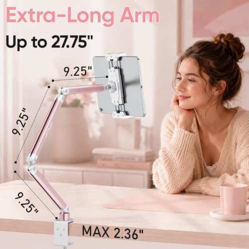 Urmust Portable Monitor Stand up to 18.5", iPad Stand for Desk, Pink - size: 3 Arm Pro-Up to 18.5" Pink