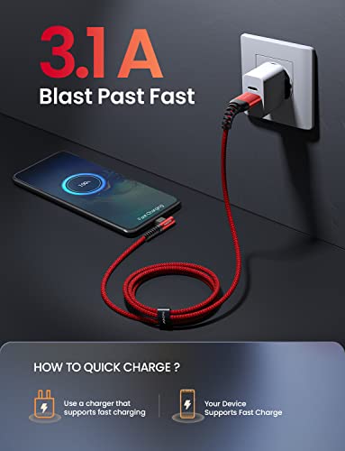 AINOPE USB C to USB Cable [4-Pack 10/6.6/3.3/3.3ft] 3.1A USB Fast Charge Right Angle, Resistant Nylon Braided USB C Charging Cable Compatible with Galaxy S21 S20 Plus, Note 20 10 9, Moto - color: Red, size: 3.3FT+3.3FT+6.6FT+10FT