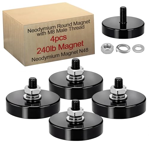 Flutesan 4 PC Strong Round Mounting Magnet with Bolt, 1.89"-200lb-m8 Black - color: Black, size: 1.89in-240lb-m8