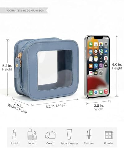 LETGO Clear Makeup Bag Small, Mini Travel Toiletry Bag Cosmetic Bags Organizer, TSA Approved Makeup Case Pouch with Zipper, Car Essentials for Women Men (Square, Blue) - color: Blue, style: Square