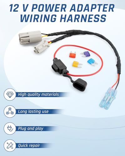 12 Volt Power Adapter Wiring Harness Switch Connector Plug with Fuse Fit for Chrysler Dodge Ram 2001-2022 Power Outlet to Add Backup Camera CB Radio Radar Detectors Portable GPS