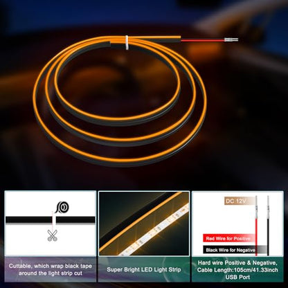 Acrylic Interior Car LED Strip Light with 6mm Sewing Edge - 43.3 inches Ambient Lighting Kits, Neon LED Strip Light(110CM/43.3IN, Orange) - color: 110CM/43.3IN, Orange