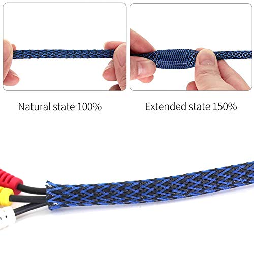 25ft - 1/4 Inch Cable Management Sleeve Protector,Wire Loom PET Expandable Wire Sleeving for Office TV Computer Home Theater Engine Bay Cord Organizer,Protect Cables from Pet Cat Dog Chewing,BlackBlue