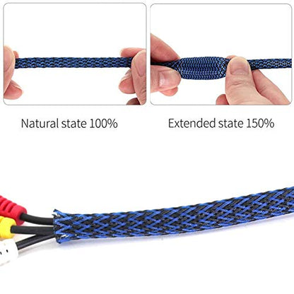 25ft - 1/4 Inch Cable Management Sleeve Protector,Wire Loom PET Expandable Wire Sleeving for Office TV Computer Home Theater Engine Bay Cord Organizer,Protect Cables from Pet Cat Dog Chewing,BlackBlue
