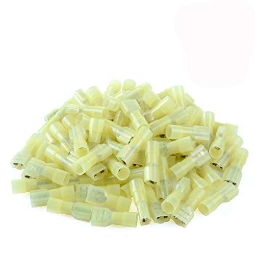 100 Pcs XHF Yellow Nylon Female Spade Connectors 12-10 AWG Quick Disconnect Wire Terminals Insulated Wire Crimp Connectors - size: Female Yellow 100PCS
