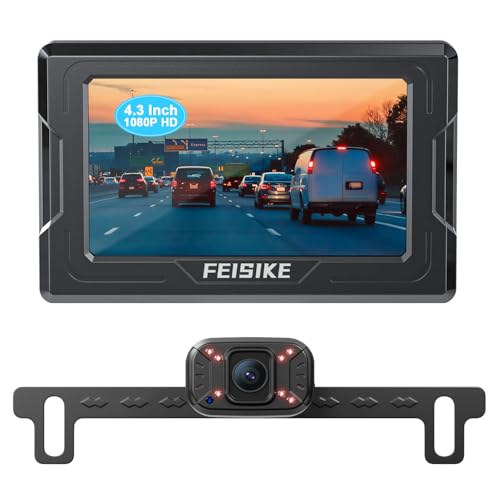 FEISIKE Backup Camera, 1080P IR Night Vision with Monitor, Easy Setup Plug-Play Rear View Camera, 150 Degrees Wide Angle, IP68 Waterproof, 4.3" Display for Car Truck SUV - size: 4.3 inch