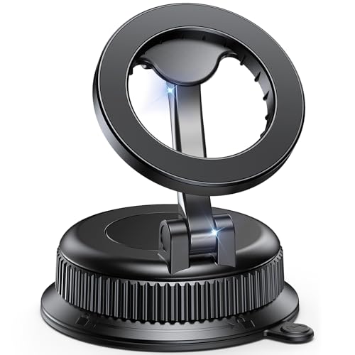 Magnetic Car Phone Holder for Dashboard, MagSafe Car Mount, Nano Gel Suction Car Phone Mount, Foldable Automotive Dashboard Phone Holder, 360° Rotatable for iPhone 17 16 15 14 13 12 Series - color: Black