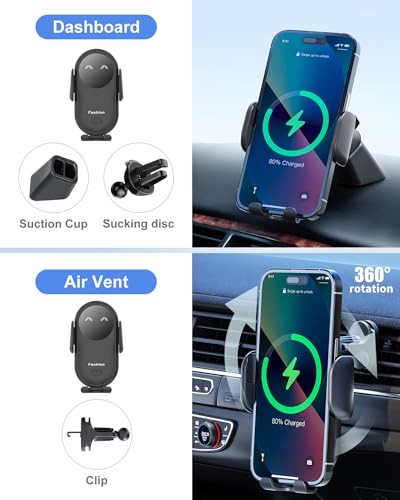 Bilious Wireless Car Charger, Phone Mount for Car Wireless Charger Smart Sensor Air Vent, Automatic Clamping Phone Holder Compatible with iPhone 15/14/13/12/11/XS/XR/8, Samsung S22/S21/S20/Note 20