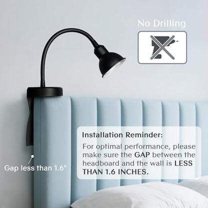 Solfres Innovative Design Rechargeable Headboard Reading Light. No Drilling Book Light for Bedtime Reading. Dimmable LED Lamp with Bulb. Movable & Flexible, Black - color: Black - Rechargeable, size: M