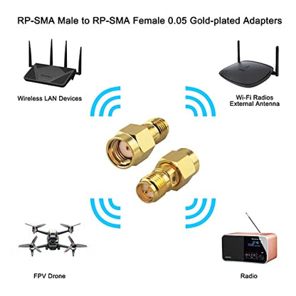 RP-SMA Male To RP-SMA Female Connector Upgraded Gold-Plated Adapter DC-18GHz VSWR ≤1.15 For FPV Drone Signal Booster Wireless LAN Device Pack Of 2 - size: RP-SMA Male to RP SMA Female