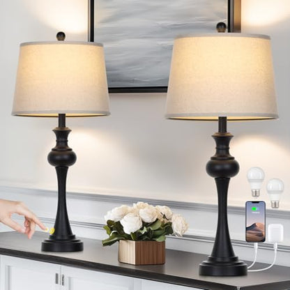 CINSARY Black Table Lamps Set of 2, 29" Bedside Lamps with USB C+A - color: Black-set of 2