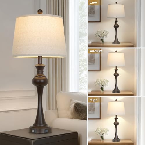 CINSARY Brown Table Lamp for Living Room, 29" Bedside Lamp with USB C+A - color: Brown-1Pack