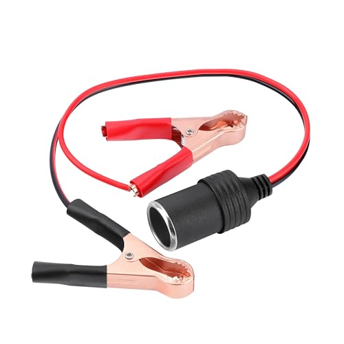 0.3m Extension Cord Dual Plug Socket with Battery Clamp 12V/ 24V Battery Clip-On and Cigarette Lighter Adapter