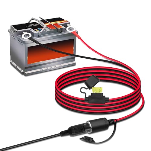 12V Car Cigarette Lighter to O Ring Terminal，14AWG Cigarette Lighter Female Socket to 8mm (0.3inch) Terminal Ring Harness, with 20A Fuse（2M/6FT）