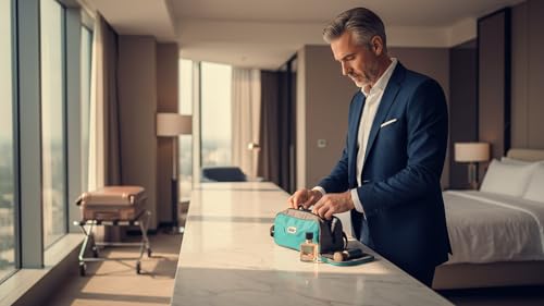 GOX Travel Toiletry Bag Dopp Kit Case for Men Multifunction Packing Organizer Pouch - color: Turquoise/Grey