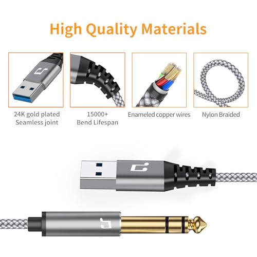 USB to 1/4 inch TRS Audio Stereo Cable 10FT,USB-A to 6.35mm Quarter inch Aux Jack Stereo Audio Cable for PC, Laptop, Amplifier, Mixer, Home Theater, Speaker ect - size: 10FT, style: USB to 1/4 TRS Audio Cable